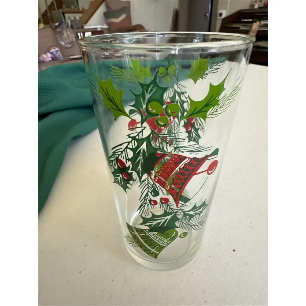 Hazel Atlas Bells & Holly 12 oz. Replacement Glass Tumbler 1970's
